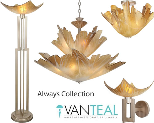 Always Collection from Van Teal - A large, two tier pendant made of Blending acrylic with Autumn Wood Silver coordinates with a floor lamp, ceiling light and wall bracket sconce. Van Teal is one of the few lighting manufacturers that produces it's products entirely in the United States. - Deep Discount Lighting 