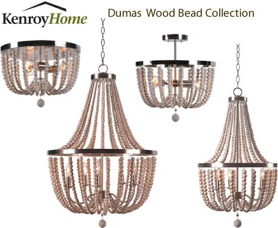 Kenroy Home 93134BS Dumas Fixtures Brushed Steel w/Distressed White Wood Beads 