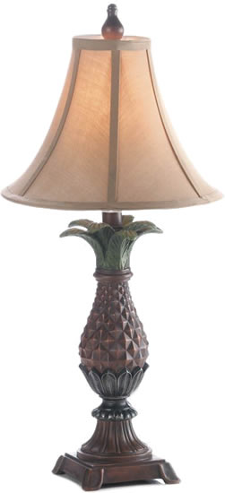 NEW HAND RUBBED BROWN GLAZED PINEAPPLE TABLE LAMP BRONZE ACCENTS OSTRICH SHADE 