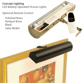 301L NEW Concept Lighting 18” POLISHED BRASS Cordless Remote LED Picture Light 