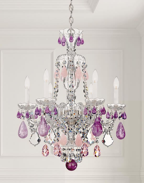 Authentic All Crystal Chandelier Lighting w/ Sapphire Blue & Pink Crystal Hearts 